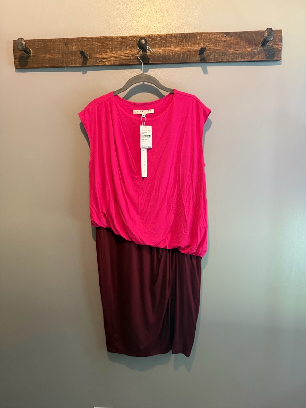 Trina Turk Pink and Burgundy Colorblock Midi Dress
